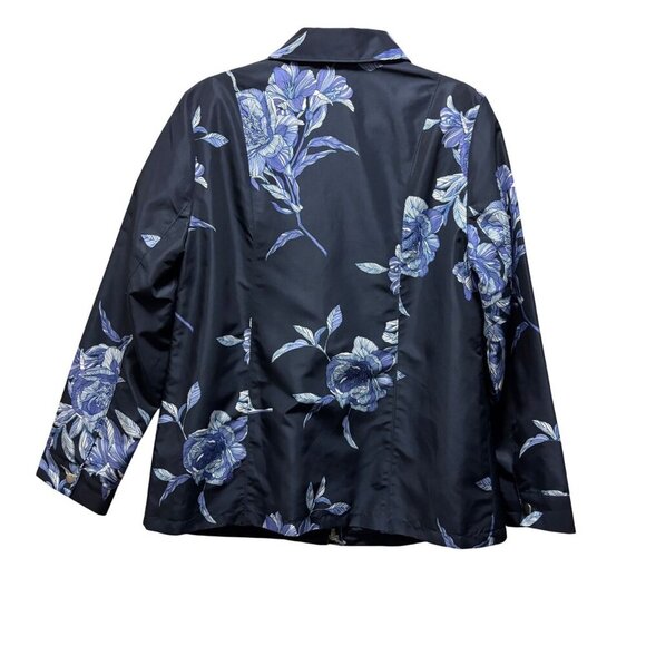 Chicos Womens Hihg Seas Floeal Navy Full Zip Rain Jacket Size 1 - Picture 2 of 9